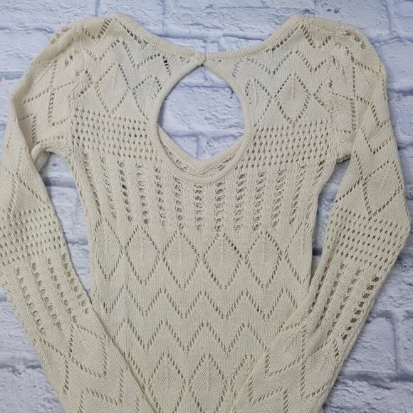 Bardot Cream Bodycon Open Knit V-neck Sweater Dress size 6 Keyhole Back - Picture 10 of 16
